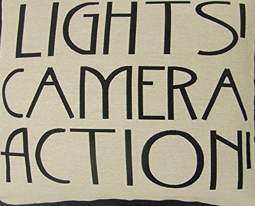 CUSHIONS UNIQUE LIGHTS CAMERA ACTION FILM REEL MOVIE BLACK COTTON BLEND CUSHION COVER 18`` - 45CM