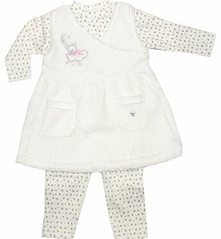 Baby Girls Soft Fleece Pinafore Dress & Cotton Long Sleeve Top & Leggings 3 Piece Set (Winter White) (6-12 months)