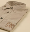 D&G Mens Light Beige with Gold Stitched Logo Long Sleeve Shirt