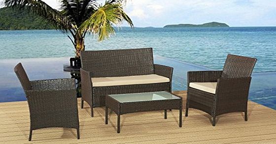 Dachoor 4 Pieces 4 SEATER RATTAN GARDEN FURNITURE SET 2 CHAIRS 1 SOFA 1 TABLE OUTDOOR PATIO CONSERVATORY
