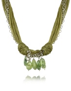 Daco Milano Green Gemstone Drops Multi-strand Sterling Silver Lace Necklace