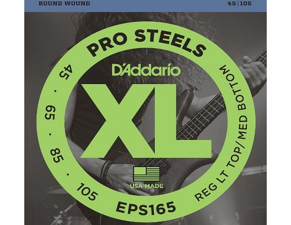 DAddario EPS165 XL ProSteels Regular Light Top/Medium Bottom (.045-.105) Electric Bass Guitar Strings