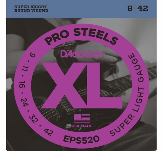 DAddario EPS520 XL ProSteels Super Light (.009-.042) Electric Guitar Strings