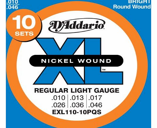DAddario EXL110-10P Nickel Wound 10-46 Regular Light Electric Guitar Strings Quick Ship Box (Pack of 10)
