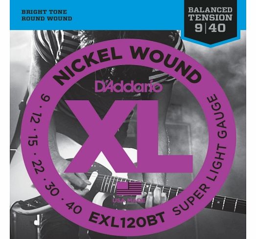 DAddario EXL120BT 9-40 Balanced Tension Super Light Nickel Wound Electric Guitar Strings