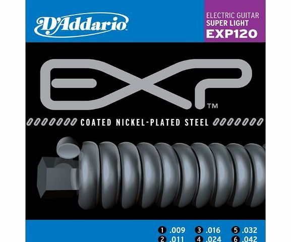 DAddario EXP120 EXP Coated Nickel-Plated Steel Super Light (.009-.042) Electric Guitar Strings