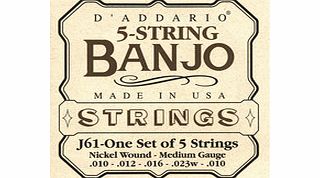 Daddario J61 5 String Banjo Strings Nickel Light