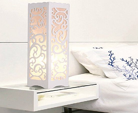 Daily Decorative Table Lamp with Flower Shaped Hollow out, 85-265V, Warm White, Vintage Style Brief Modern Lampshade, Wood Plastic Material