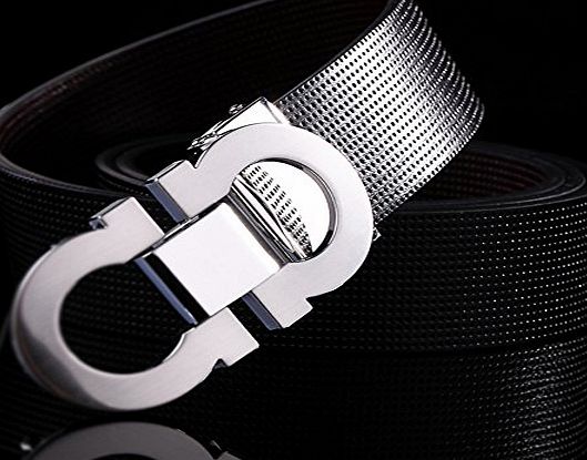 Dairyshop Men Belts Smooth Buckle with Cowskin Leather for Popular Luxury Business Decoration (Silver Buckle Black)