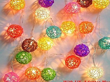Mixed Colour Rattan Ball Fairy Light String