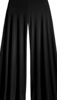 DangerousFX Black Size 16 Gothic Wide Leg Flattering High Waist Stretch Palazzo Pants/Trousers