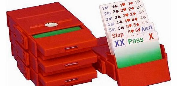 Danish Bridge Federation Bridge Partner - Bridge Boxes for Bidding - Red - Set of 4 with Bidding Cards