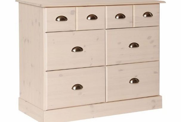 Danish Pine WorldStores Helsinki Whitewash Pine 4 plus 2 Deep Drawer Chest of Drawers - 4 Deep Drawers 2 Small Drawers - Solid Pine Bedroom Furniture - Off White Stained Finish