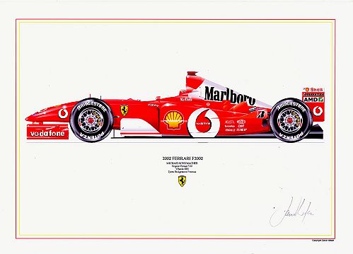 Ferrari F2002 - M.Schumacher signed by artist Measures 48cm x 32cm (19x13)