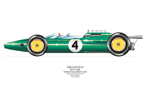 Lotus 25 - Jim Clark signed by artist Measures 48cm x 32cm (19x13)