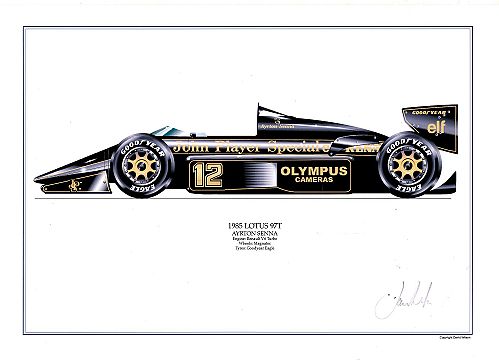 Lotus 97T - A.Senna signed by artist Measures 48cm x 32cm (19x13)
