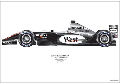 McLaren MP4/19 Print - Kimi Raikkonen Signed by the artist Measures 48cm x 32cm (19``x13``)