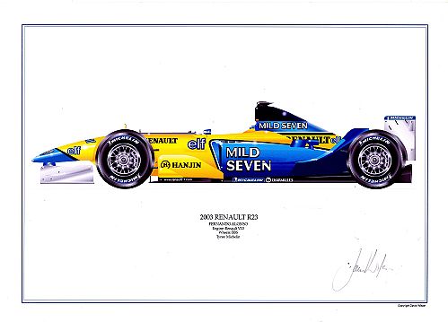Renault R23 - F.Alonso signed by artist Measures 48cm x 32cm (19x13)