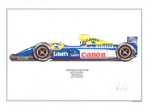 Williams FW14B - N.Mansell signed by artist Measures 48cm x 32cm (19x13)