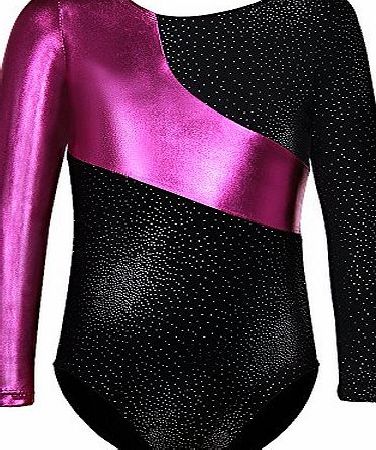 DAXIANG Long Sleeves Rainbow Stripes Starry Sky Dancing Athletic Leotard for Little Girl (Black, 140(8-9Y))