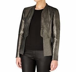 Grey lambskin leather metallic jacket