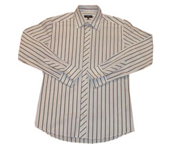 Long sleeved striped bias cut placket shirt