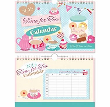 Day2Day 2015 A4 Family Organiser Two Week to View Calendar - Teatime Time for Tea Party Design