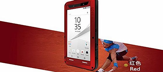 DBIT Sony Xperia Z5 Compact Case - DBIT Heavy Duty Aluminum Metal Double mixed Bumper ShockProof WaterProof DustProof with Gorilla Glass Case Cover for Sony Xperia Z5 Compact Red