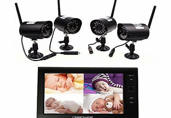 DBPOWER 7 LCD Wireless Baby Monitor 4 Channel Quad Security System DVR With 4 Digital Cameras Support up to 32GB TF Card For 24 Hours Video Recording