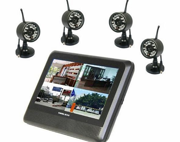DBPOWER Wireless 4CH Quad Home security system 2 digital Cameras with 7`` TFT LCD DVR
