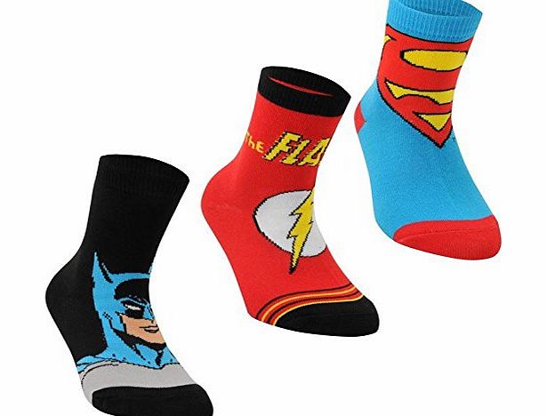 DC Comics Kids 3 Pack Crew Socks Childs Multi Chd C8-C13