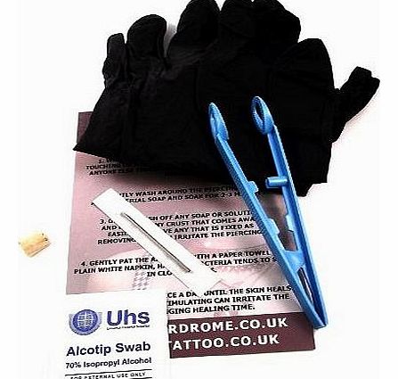 DCTattoo 1.2mm (16g) PRO Sterile Blade Needle Piercing Kit For EyeBrow Piercing. Kit Includes Hoop/Ring/BCR Piece Of Jewellery