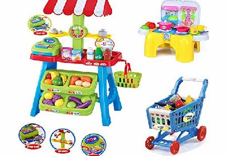 deAO Large Set of 108 Pieces Childrens Market Stall 