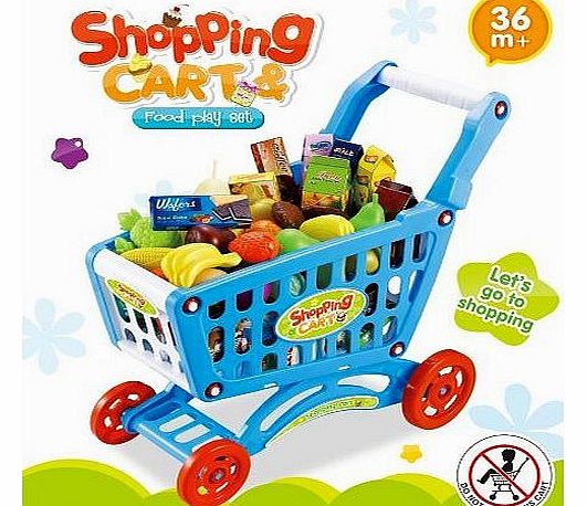deAO (SPC-B) deAO Childrens Shopping Trolley Basket for Toy Shop Kitchen Over 80pcs Play Food Role Play