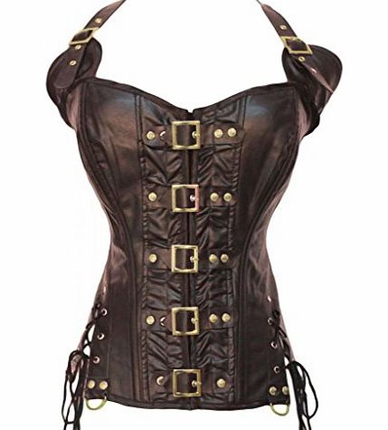 Dear-lover Womens Buckle-up Steampunk Corset X-Large Size Coffee
