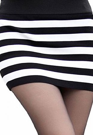 Dear-lover Womens Elastic Striped Knit Package Hip Skirt One Size White and Black