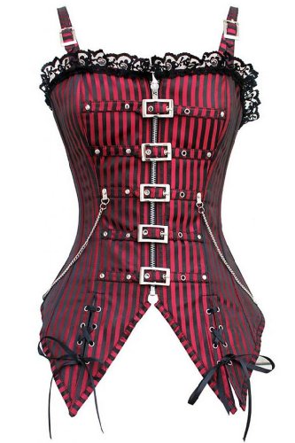 Dear-lover Womens Striped Gothic Punk Overbust Corset Medium Size Red