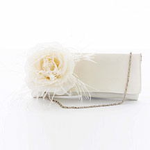 Ivory satin clutch bag with corsage