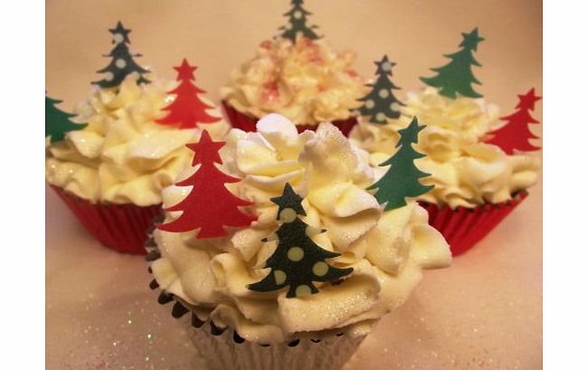 Debs Kitchen Cakes Christmas Cake Decorations - Edible Wafer Cupcake Christmas Trees - Green and Red Mix - Stand Up Christmas Trees x 24