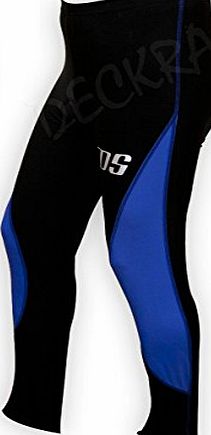 Deckra Sports Mens Cycling Tights Trouser Cycle Legging Coolmax Paded Bike Trouser (BLACK/BLUE(LYCRA), LARGE)