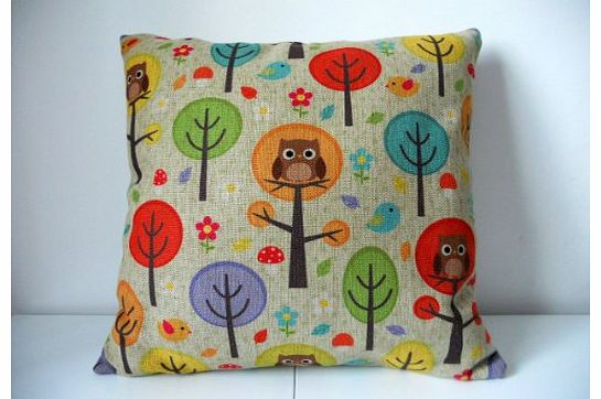 decorpillow Cotton Linen Square Decorative Throw Pillow Case Cushion Cover Owls with Trees 18 ``X18 ``
