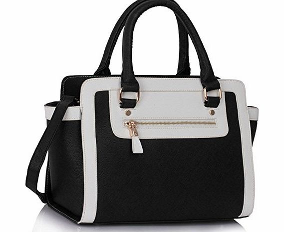 Definitely You Ladies Designer Style Grab Tote Handbag Black White Shoulder Bag