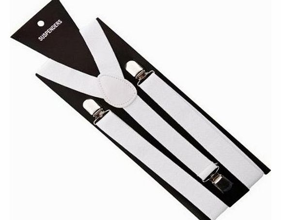 WHITE SUSPENDER BRACES ADJUSTABLE & ELASTICATED MENS & WOMENS GANGSTER FANCY DRESS ACCESSORY by ILOVEFANCYDRESS [Toy]