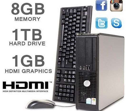 Dell  PC HDMI 1000GB 8GB MEMORY CORE 2 DUO PC SFF FAST MACHINE (P2-9)