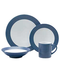 Intro 16 Piece Blue Stripes Stoneware