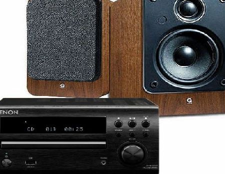 Denon RCD-M39DAB (Black) Micro CD Receiver System with Q Acoustics 2010i Speakers (Walnut). Includes 5 metres Chord Leyline High Performance Speaker Cable