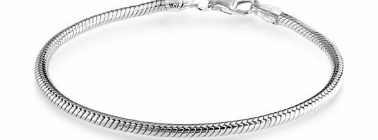 Designer Inspired Silver 925 Plated 3mm Snake Bracelet Chain 20cm 8`` With Lobster Clasp Suitable for Pandora Charms