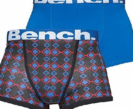 Designer ME Mens Bench Two Pack Trunks Black Print/Blue Guys Gents (M Fit Waist 33-35`` (84-89cm))