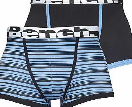 Designer ME Mens Bench Two Pack Trunks Blue Stripe/Black Guys Gents (M Fit Waist 33-35`` (84-89cm))