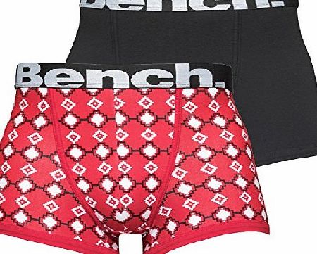 Designer ME Mens Bench Two Pack Trunks Red Print/Black Guys Gents (S Fit Waist 29-32`` (73-82cm))